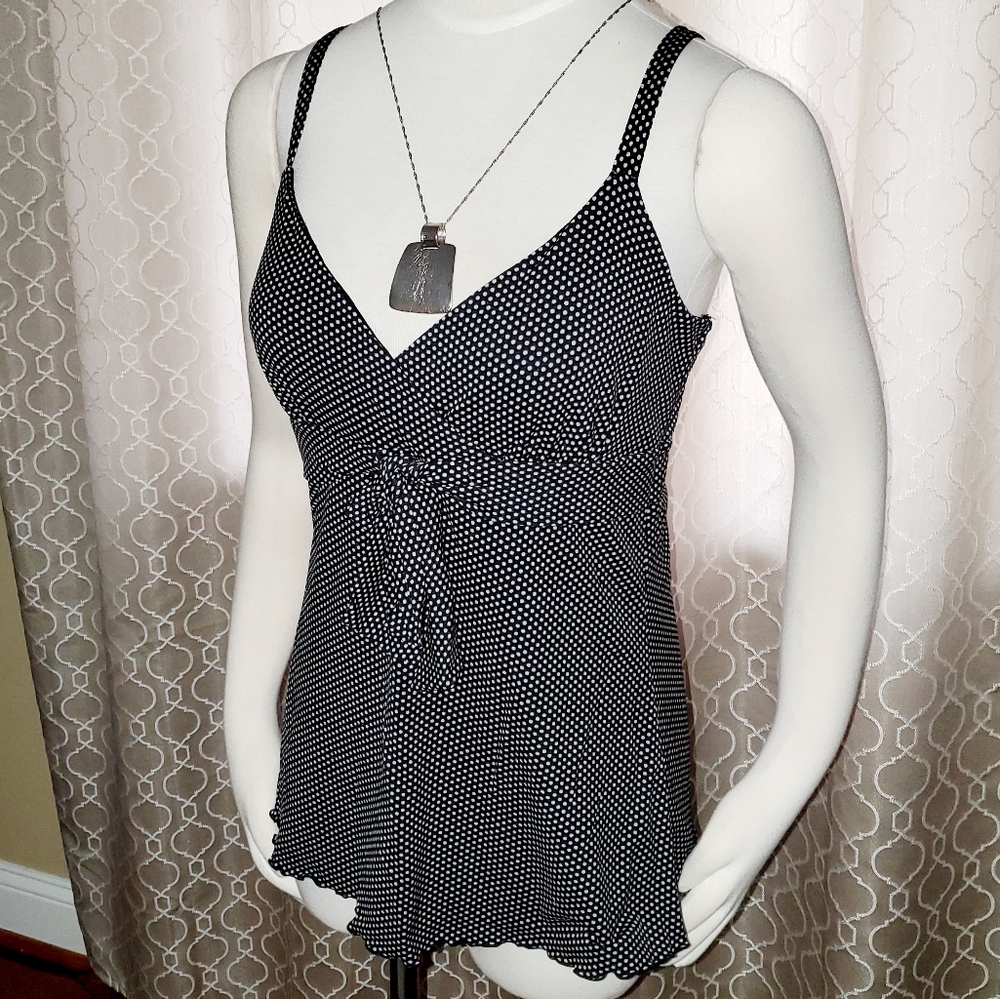 INC International Concepts Black and White Polka Dot Tank Top